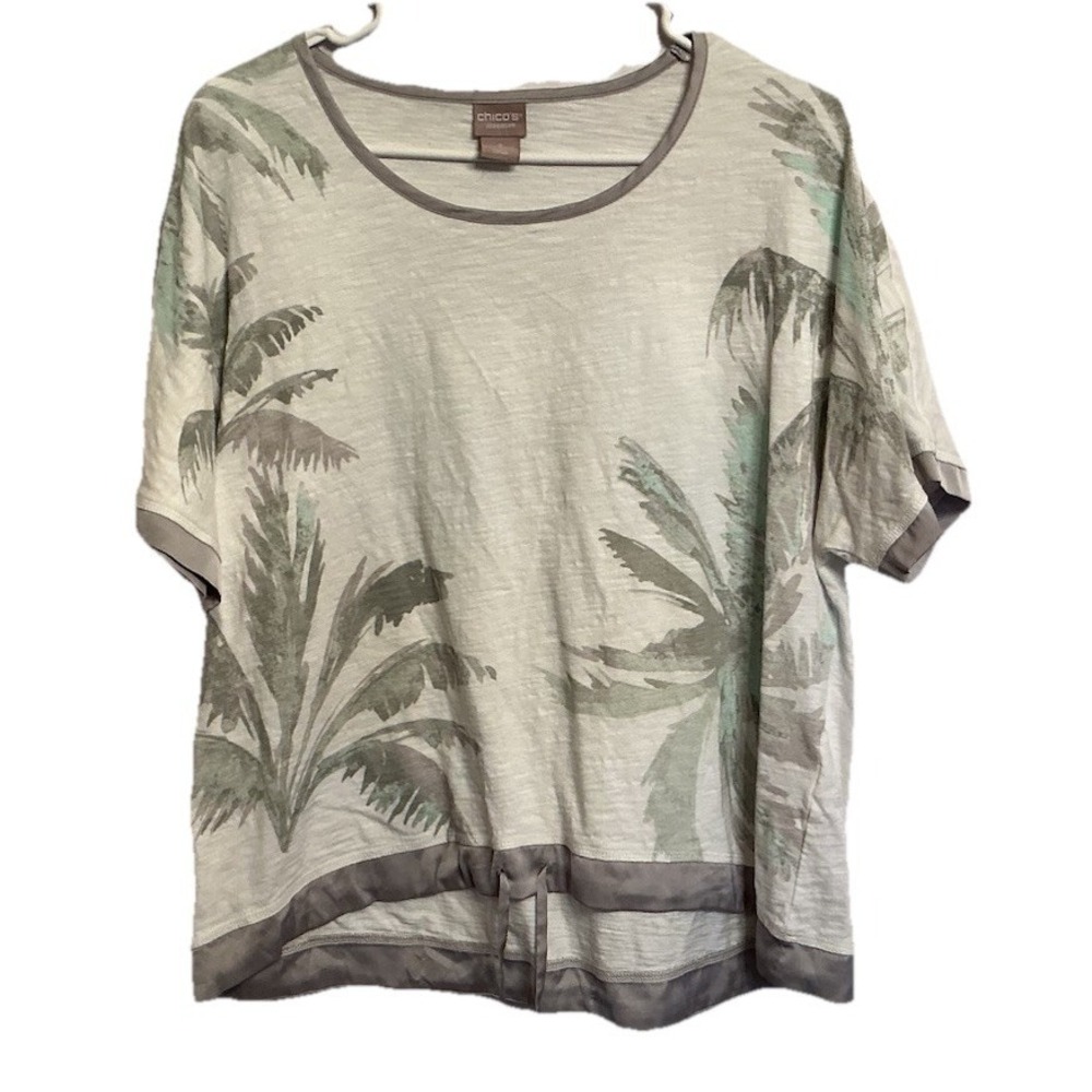 Chico's Zenergy Top Size 2 ( US L 12/14 ) Palm Tree Print Cotton Drawstring Hem